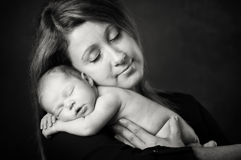 Newborn Mum Black and White Family Portrait Photographer Melbourne Studio Photography