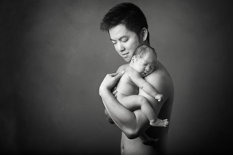 Newborn Dad Father Black and White Family Photographer Melbourne