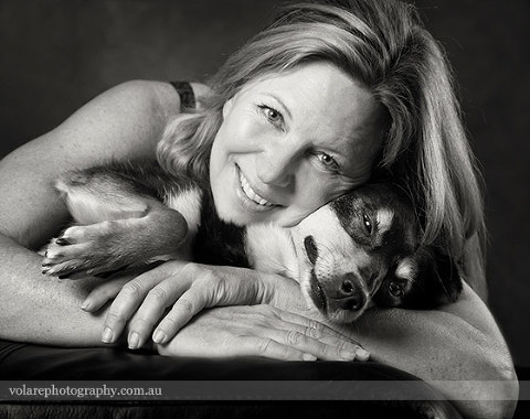 Kelpie Blonde woman Dog Photography black and white studio Melbourne. Rescue dogs