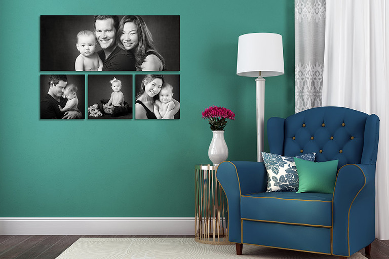 Beutiful artistic family portraits hanging on wall in home