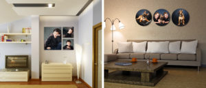 Beautiful dog and kids photographs hanging on the walls at home