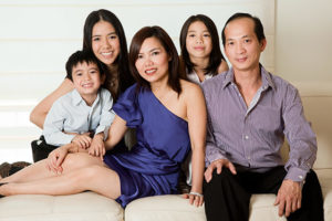 Indoor studio portrait of family and kids