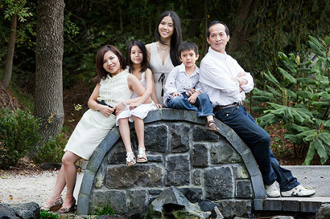 Outdoor family portrait of family with kids in park