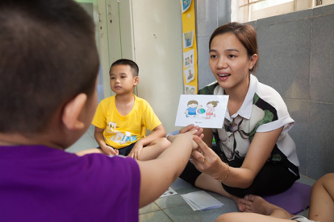 Language learning for kids at the early intervention centre in Hue